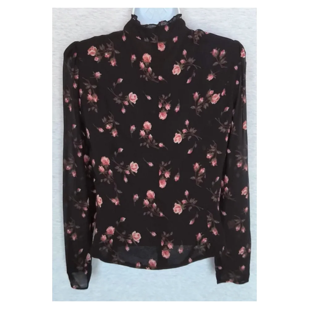 Reformation Black Floral Long-Sleeve Sweetheart Top - Picture 5 of 12